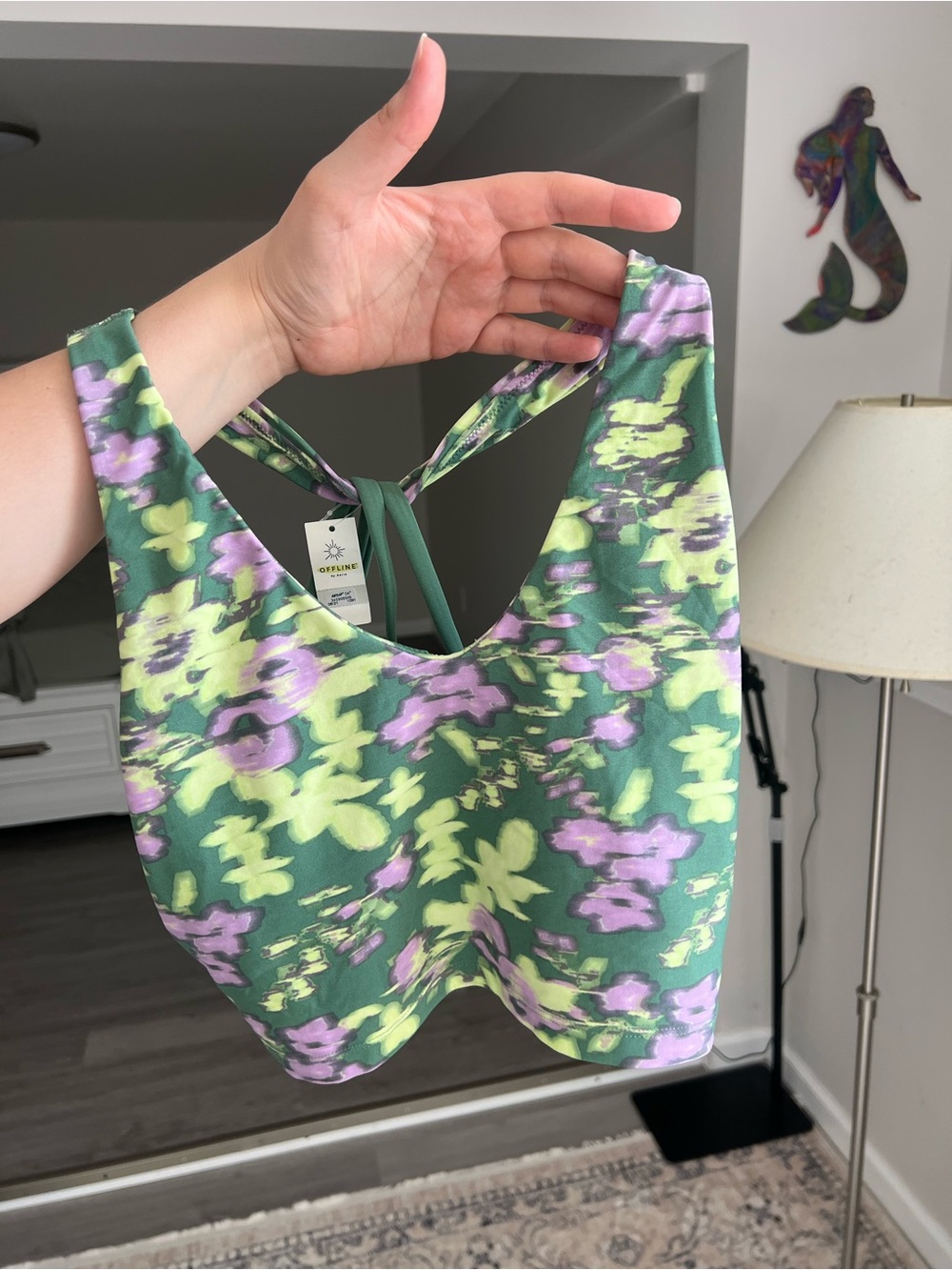 aerie Sports Bra NWT XL Green & Purple floral cute workout attire